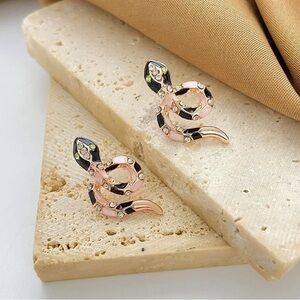 585 Rose Gold Coiled Serpent Snake Cobra Earrings With Micro Inlay Crystal